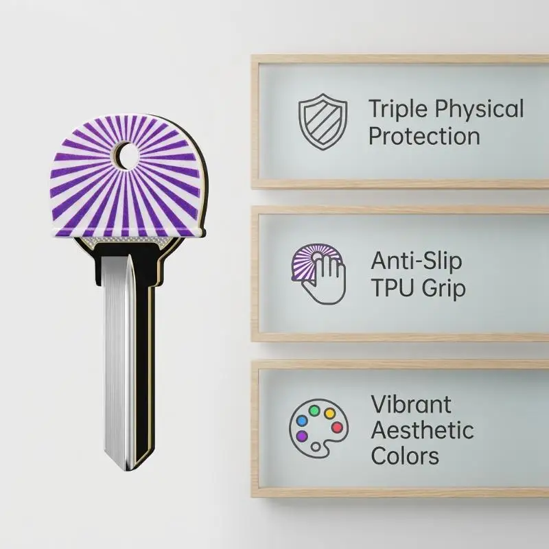 6Pcs Durable Silicone Key Identifier Round Flower Line Pattern Non Slip Key Protective Cover Key Chain Accessory For Household