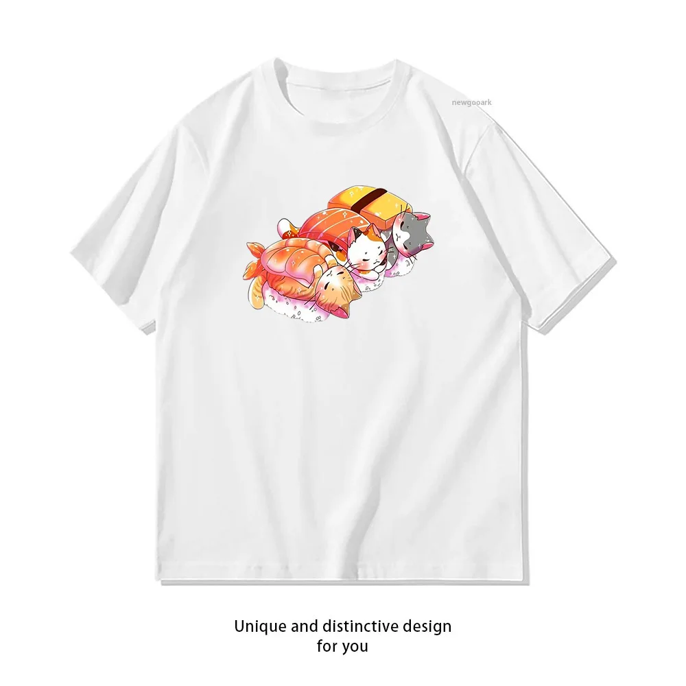 Kawaii Cute Cats Sushi Otaku Japanese t-shirt woman man Summer fashion Casual cotton printed t shirts O-neck Creative Gift tee