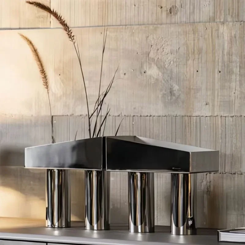 Stainless steel vase creative light luxury home study living room dried flower table decoration ornament