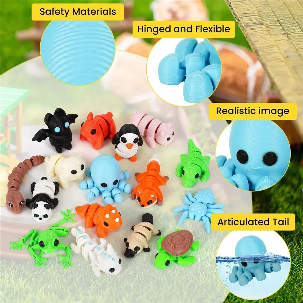 21Pcs Random 3D Printed Cute Small Animal Figures Animal Figurines for Kids Birthday Gifts for Boys Girls Party