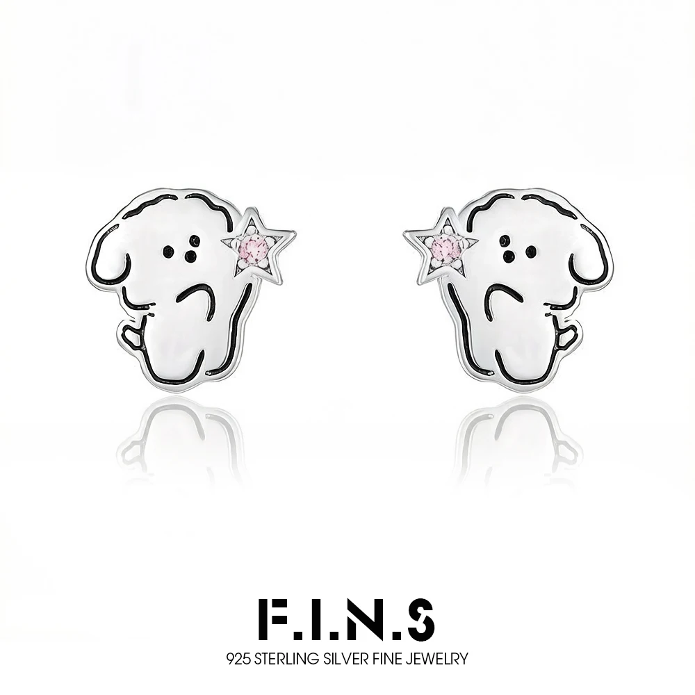 

Серьги-гвоздики F.I.N.S Original Design из стерлингового серебра S925 с мультяшным щенком, розовым цирконом и звездой, милые, для ежедневного ношения, изысканные ювелирные изделия