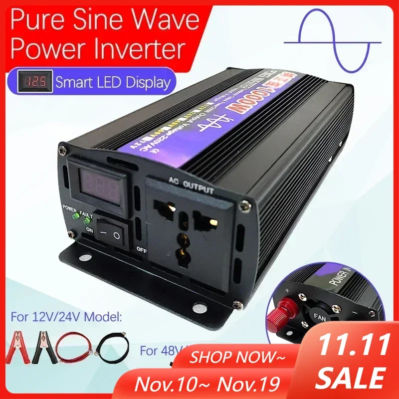 

Инвертор чистой синусоиды 2600 Вт/2000 Вт/1600 Вт/1000 Вт 12/24/48/60 В до 220 В, преобразователь напряжения, преобразователь мощности со светодиодным дисплеем
