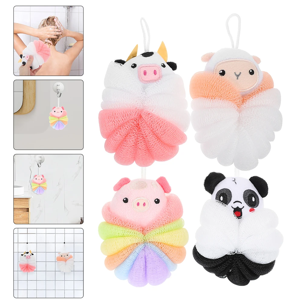 

4Pcs Animal Bathing Balls Lightweight Body Skin Exfoliating Scrubber for Shower Spa Home Travel Convenient Bath Skin Cleaning