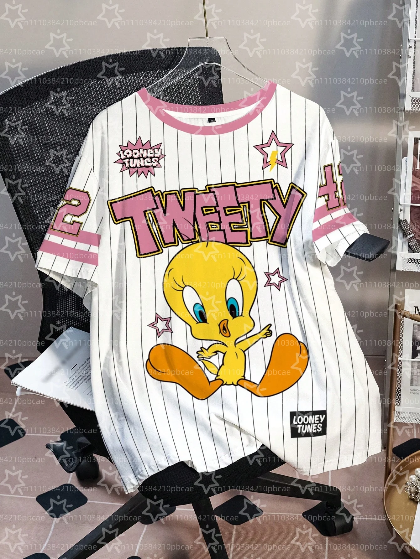 LOONEY TUNES Cartoon Design Pattern Printed Loose Short Sleeve T-shirts Children's Summer Casual Sports Fashion Round Neck Tops - view 4