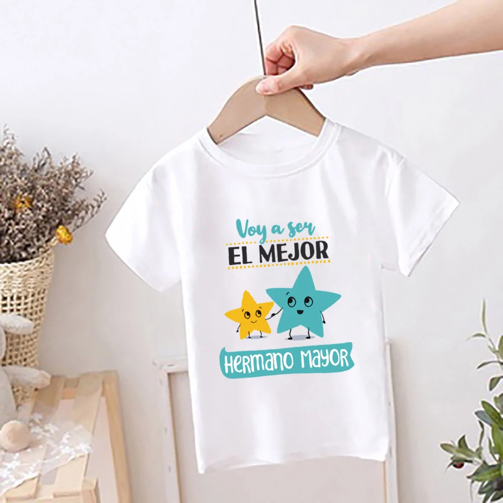 I\'m Being Promoted To Big Sister/Brother 2024 T-shirt Baby Announcement T Shirt Kids Spanish Print Children Tops Summer Clothes