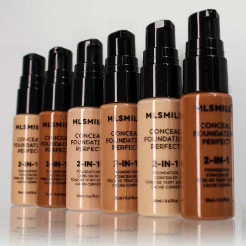 2-In-1 6 Color Oil Control Liquid Foundation and Conceal Long-Lasting Waterproof Face Comestics Natural Brighten Concealer 20ML