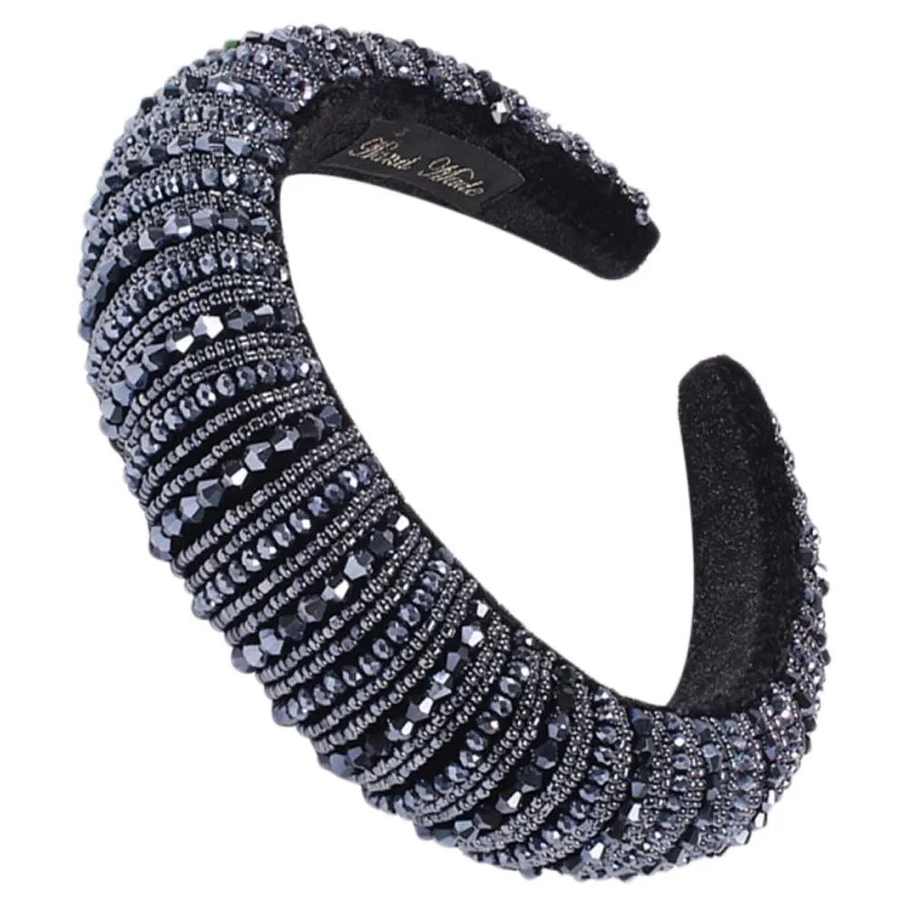 

1Pcs Dark Blue Crystal Headband Women's Wedding Hair Hoop Glitter Bridal Tiara Party Accessory Elegant Beaded Design