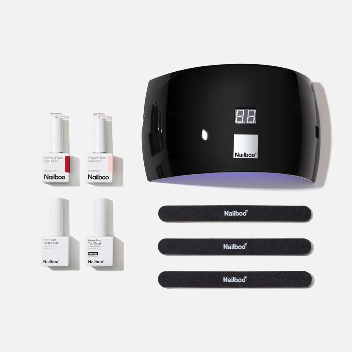 Gel Nail Polish Kit with UV Lamp - 2 Glazes, Base & Top Coat, Files, LED Lamp, Long-Lasting Glossy Finish