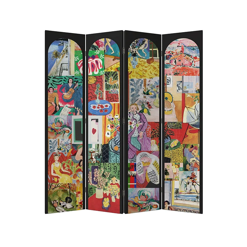 Fauvism color screen partition living room entry mobile blocking folding background medieval French folding screen