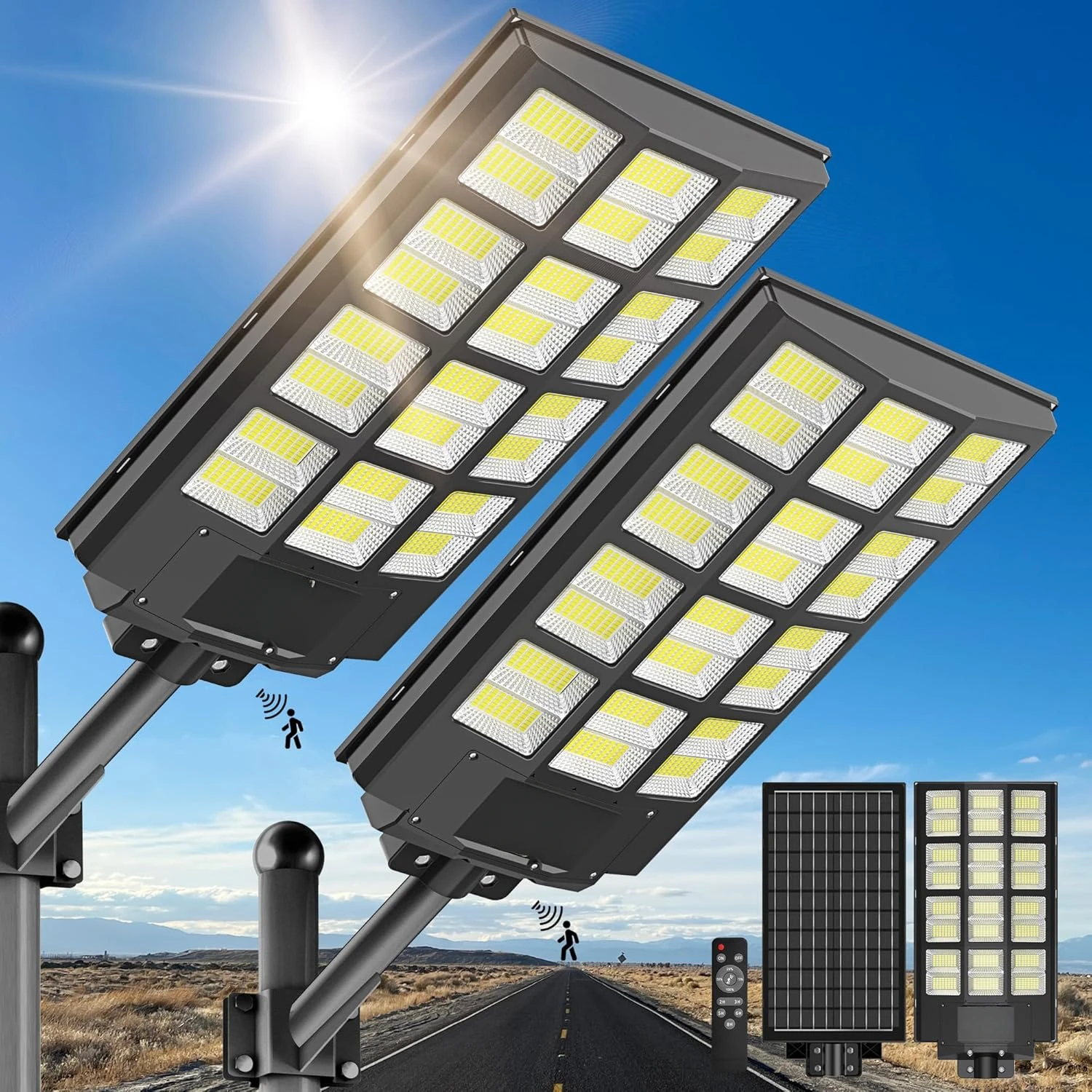 4200W Solar Street Lights Outdoor - 7000K Solar Parking Lot Lights Commercial Dusk to Dawn