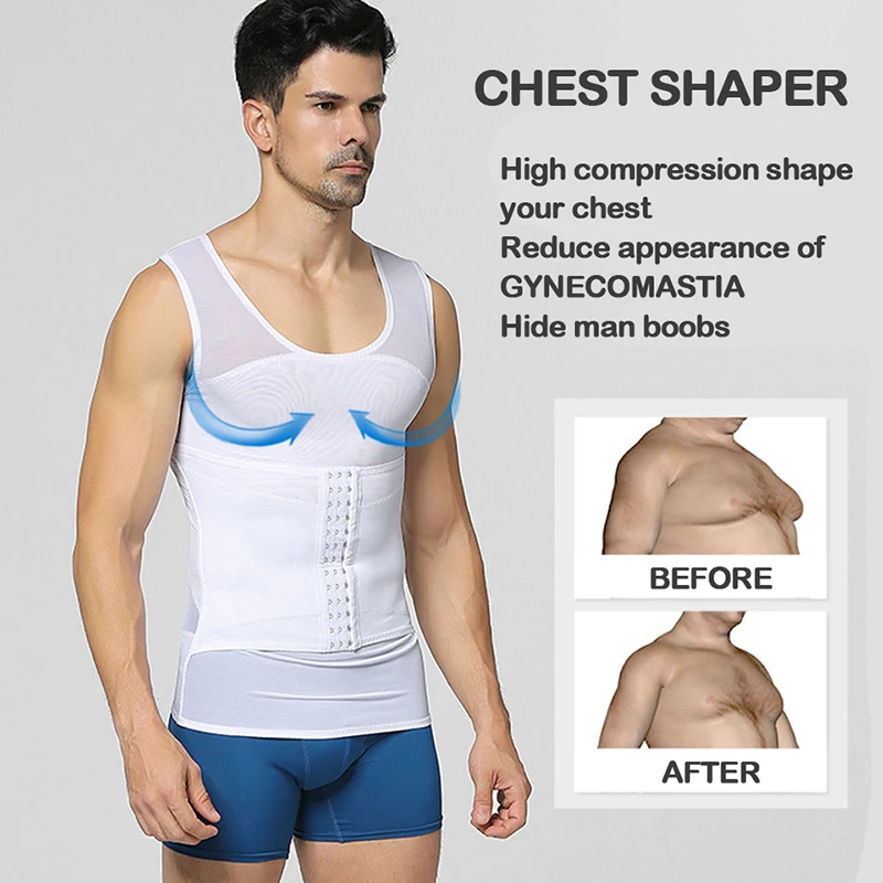 Men Gynecomastia Compression Tank Top Slimming Vest Body Shaper Tummy Control Waist Trainer Back Support Underwear Shirt Girdle