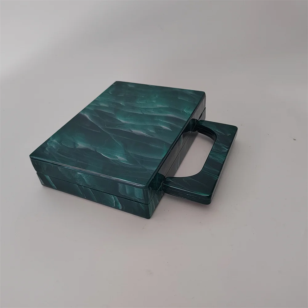 New Dark Green Marble Acrylic Box Evening Clutch Bag Women Purse And Handbag Ladies Flap Tote Wedding Party Beach Handle Bags