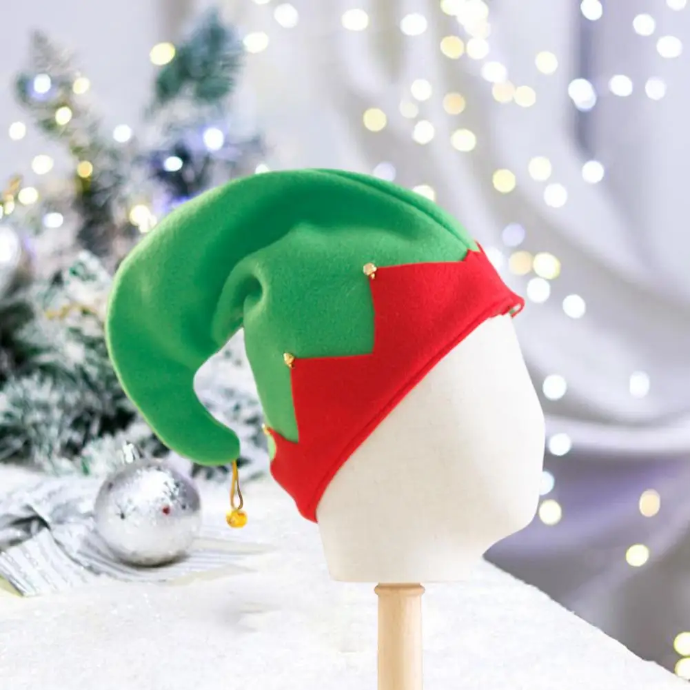 

Unisex Elf Hat Festive Christmas Elf Hat with Little Bell Pendant for Adults Kids Color Matching Winter Cap for New Year's Party