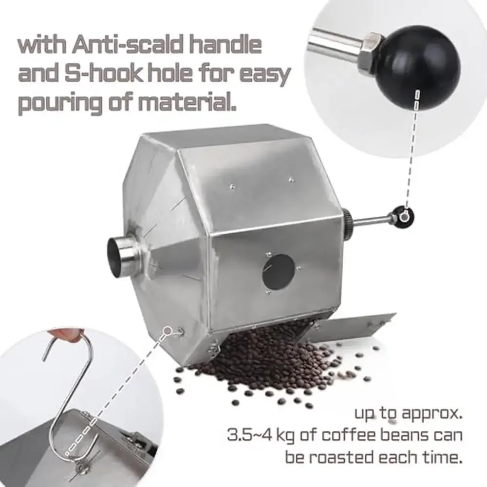 محمصة حبوب البن نوع الطبل 14.5L الفولاذ المقاوم للصدأ موقد غاز الاستخدام التجاري المنزلي التحكم في درجة الحرارة المحمولة الدورية المحمصة