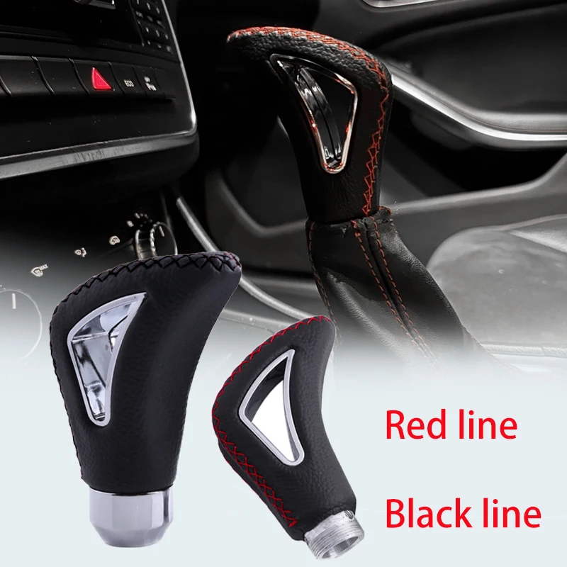 Universal PU Leather Gear Shift Knob Red Line Black Line Manual Car Gear Stick Head Shift Replacement Knob Modified Shift Head