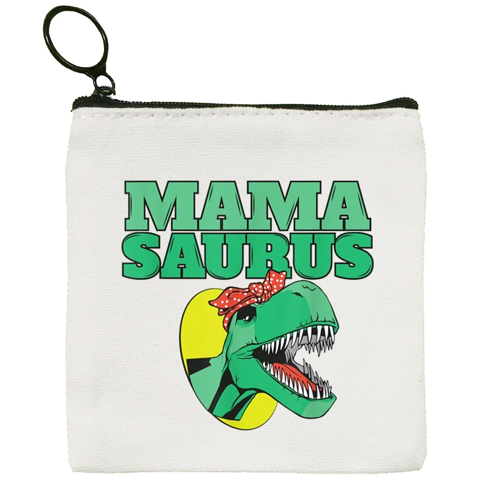 Mamasaurus rex mama dinossauro bonito cor sólida lona moeda bolsa pequeno fresco novo zíper chave saco de presente mão presente do dia das mães