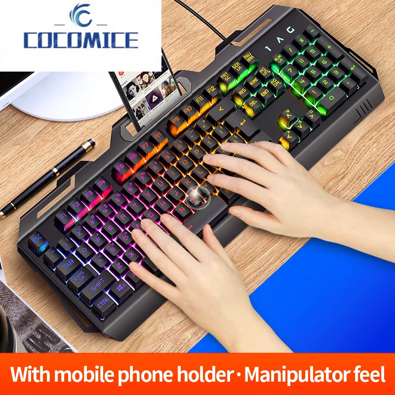 V2 104 Key Mechanical Keyboard Game Keyboards Desktop Computer Notebook Wired RGB Gaming Computer Peripheral with Phone Holder