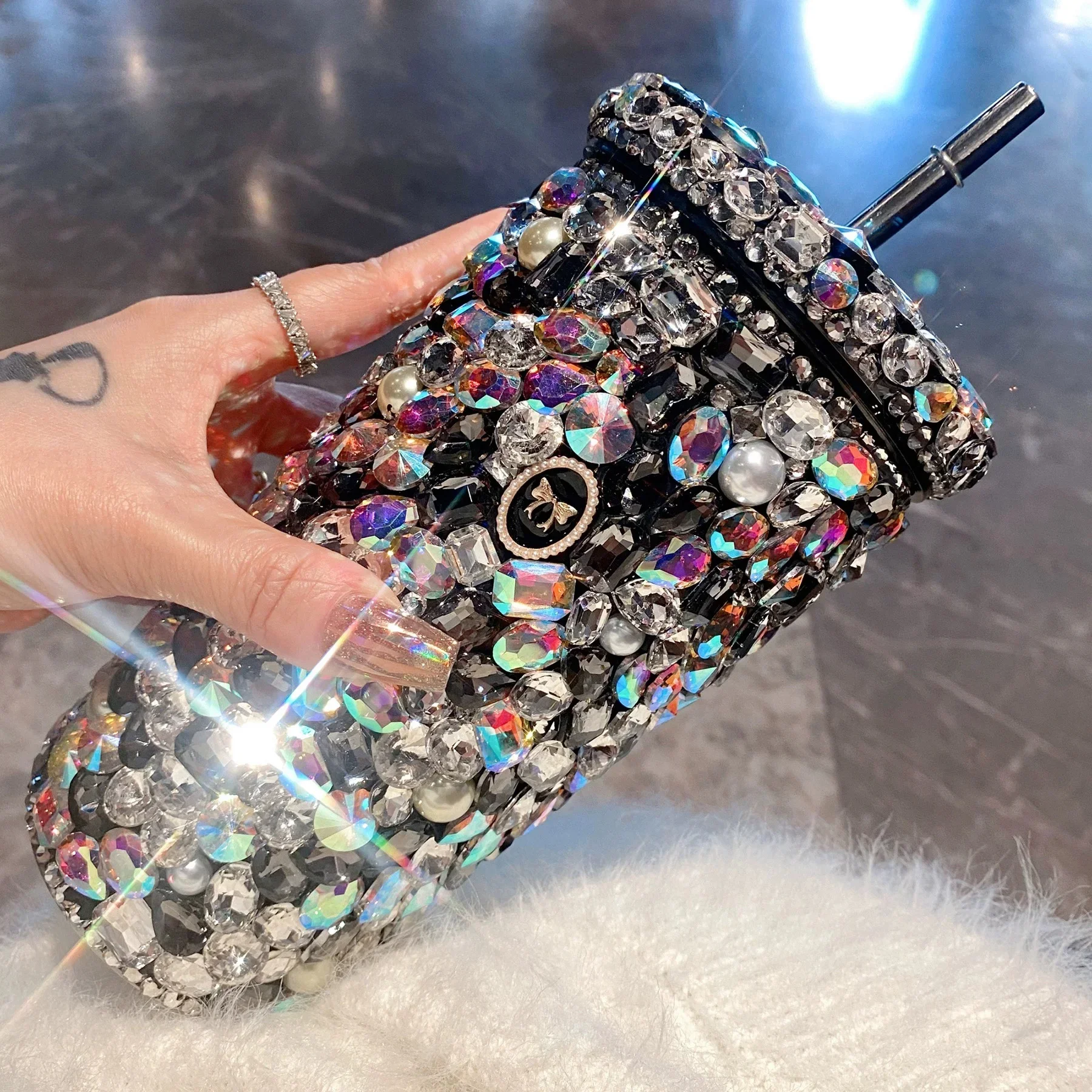 500ml Rhinestone Straw Cup Diamond Double Wall Stainless Steel Thermos Tumbler Women Cup Water Bottle With Lid Straw Bling Gift