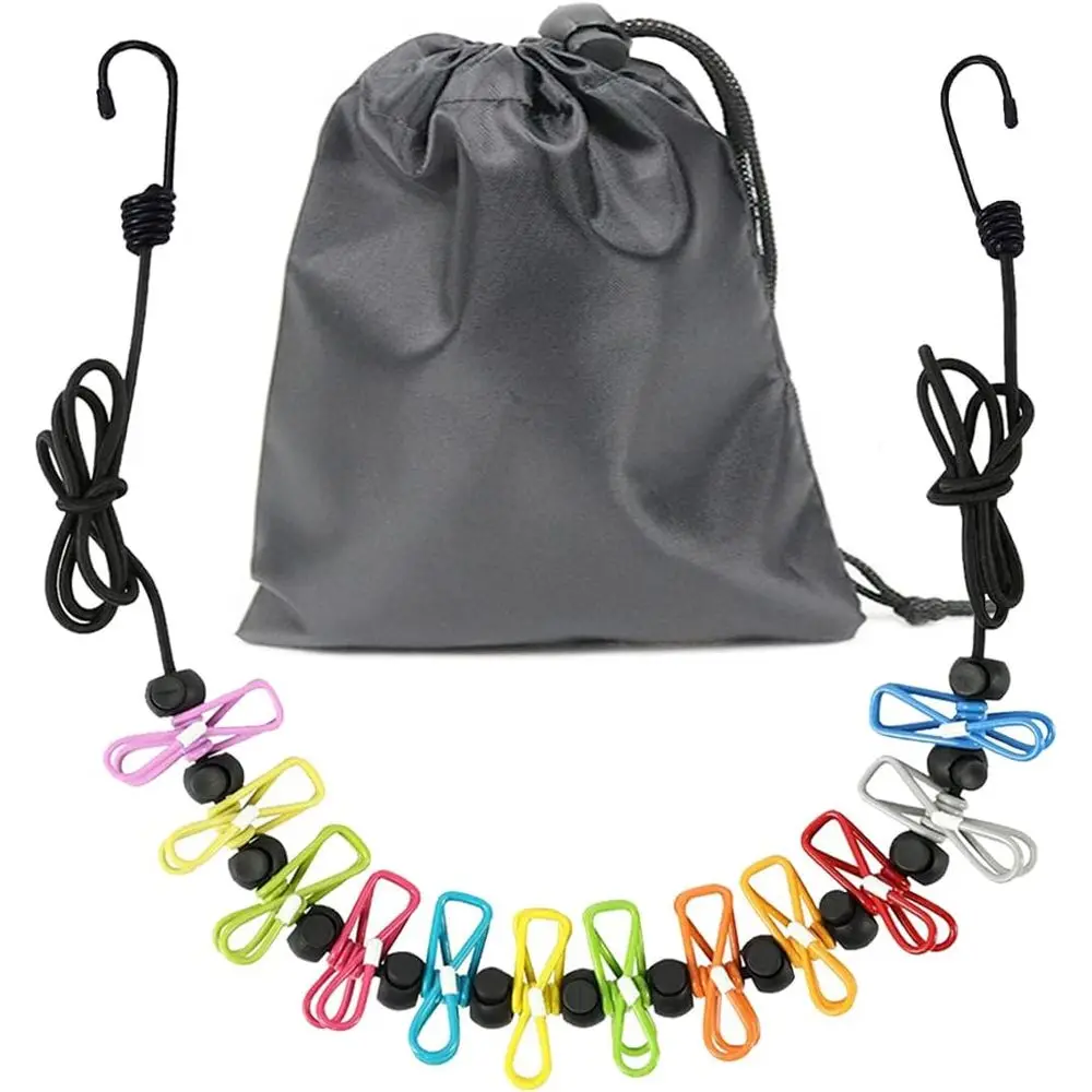 Portable Retractable Clothesline with 12 Clips for Indoor/Outdoor Use and Camping
