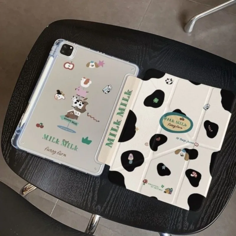 Cover Pencil Holder Funda for  Pad Air 5th Generation Case 10.2 7th 8th 9th Gen Ipad Mini6 8.3 Pro 11 2nd 3rd 4th Cute Cow Print