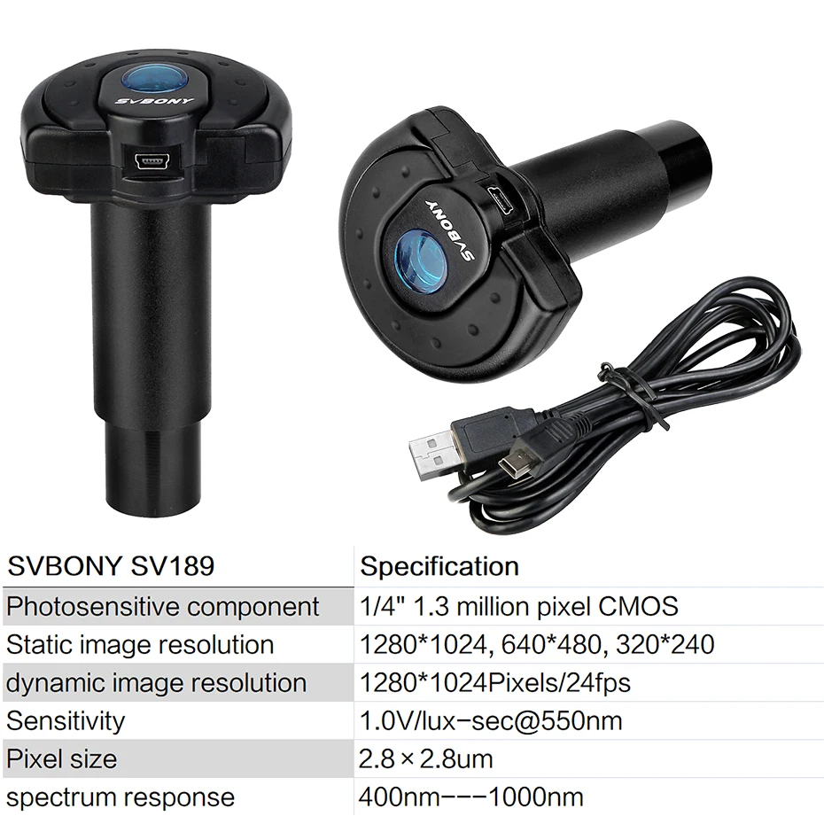 SVBONY SV189 Microscope Camera 1.3 Million Pixel USB2.0 Digital with Software for Edit and Process Specimen Pictures