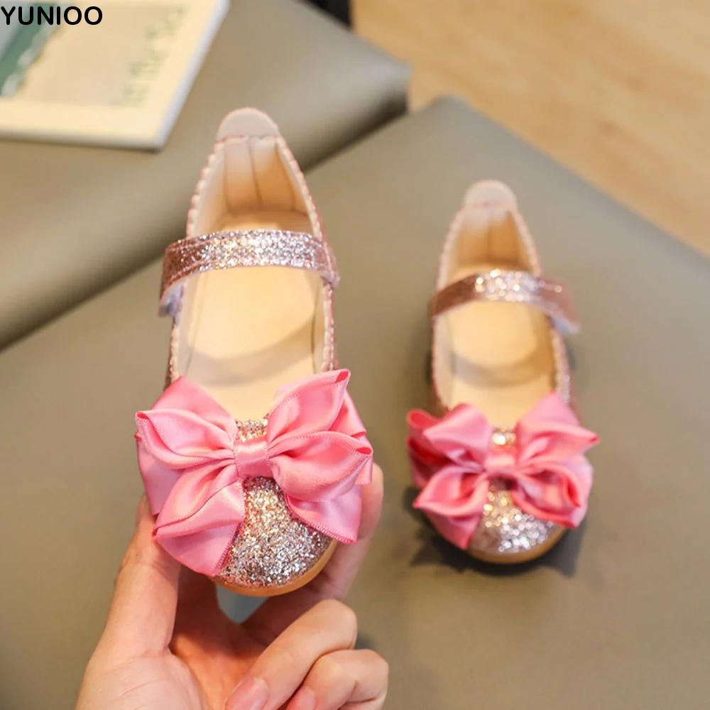 

Блестящие модельные туфли принцессы с мягкой подошвой и бантом, танцевальная обувь для вечеринок, яркая нескользящая танцевальная обувь для девочек