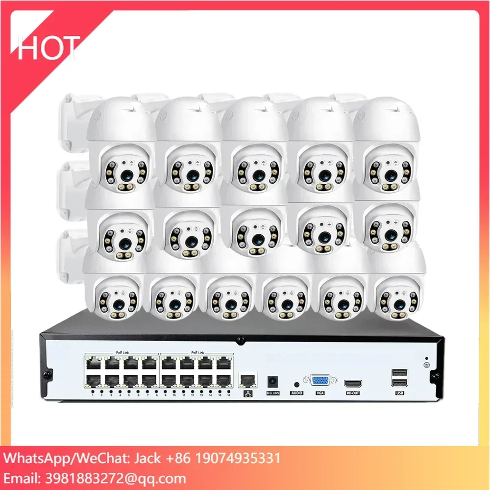 8MP PTZ Outdoor CCTV Camera Kit With NVR Pan Tilt Human Tracking 2-Way Audio 16CH PoE 4K Security System Apartments IP Network