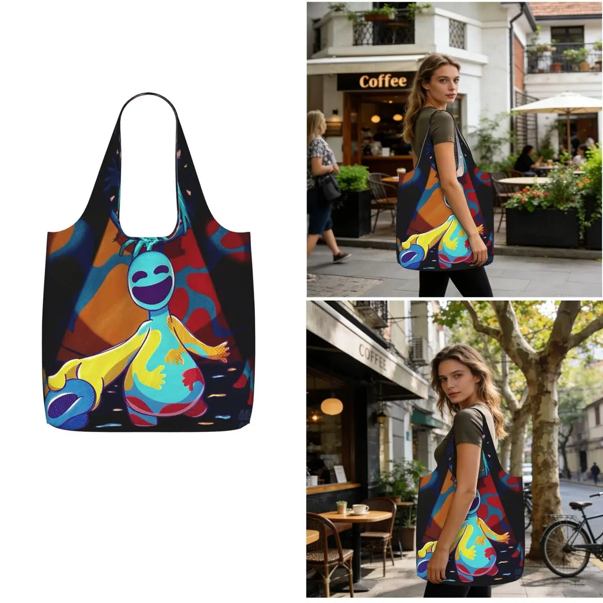 Doey Doughman Horror Pianosaurus Shopping Tote Bag Canvas Large Capacity Shoulder Bags Shopper Grocery Handbag for Women