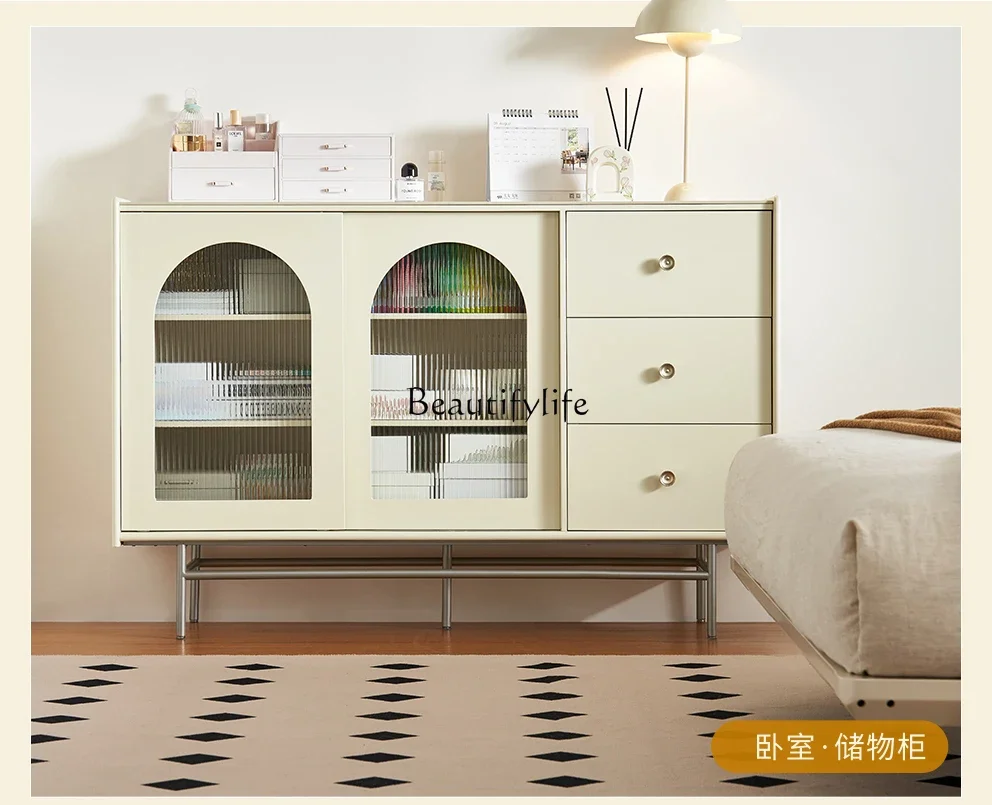 

yj7 French cream style dining side cabinet light luxury storage living room rock slab storage cabinet