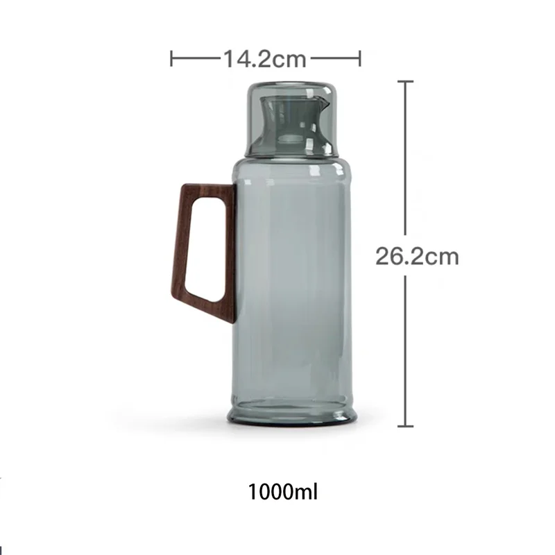 Large capacity 1000L Glass Water Pitcher with Wooden Handle Cup Lid Heat Resisttant Cold Hot Kettle Tea Lemon Water Juice Jug