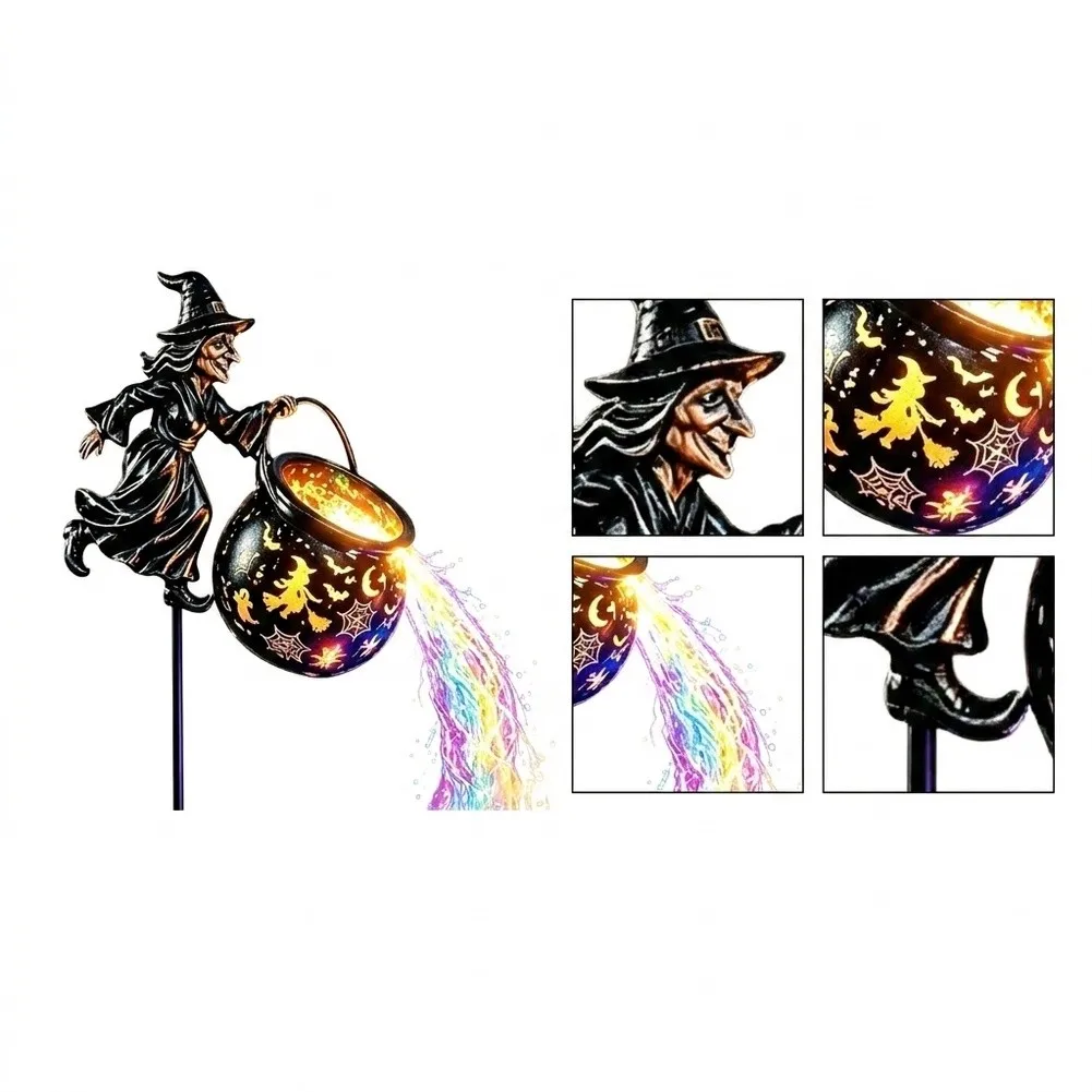 Solar Powered Halloween Witch Cauldron Garden Light With Multicolor LED Cascading Potion Stake For Outdoor Yard Pathway Porch