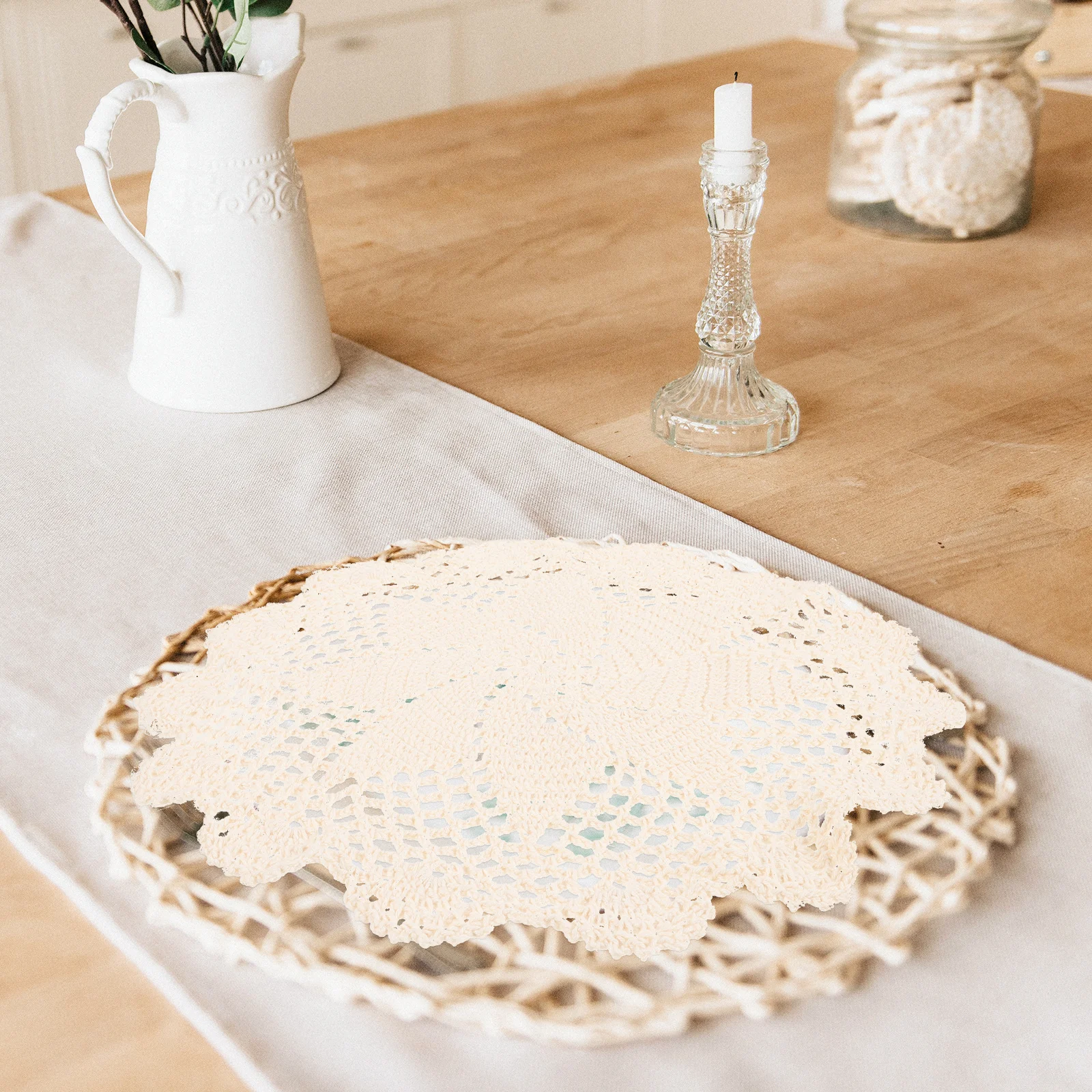 

Вязаные крючком салфетки, круглый хлопковый коврик для стола, декор для обеденного стола, деревенский фермерский дом, кухня, обеденный декор, коврик для посуды