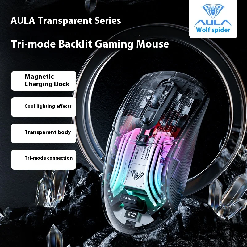 

Aula Sc630 Wireless Mouse Silent Bluetooth Transparent Gaming Triple Mode Aesthetic Office Charging Base Computer Peripherals