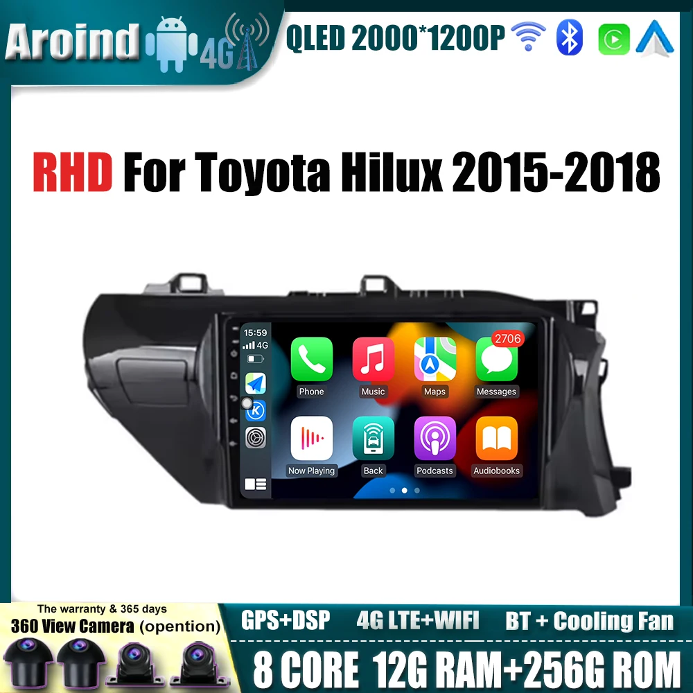 9inch Android Auto Car Radio For Toyota Hilux 2016 2017 2018 RHD Touch Screen Multi-media Player Head Unit Tools BT No 2din DVD