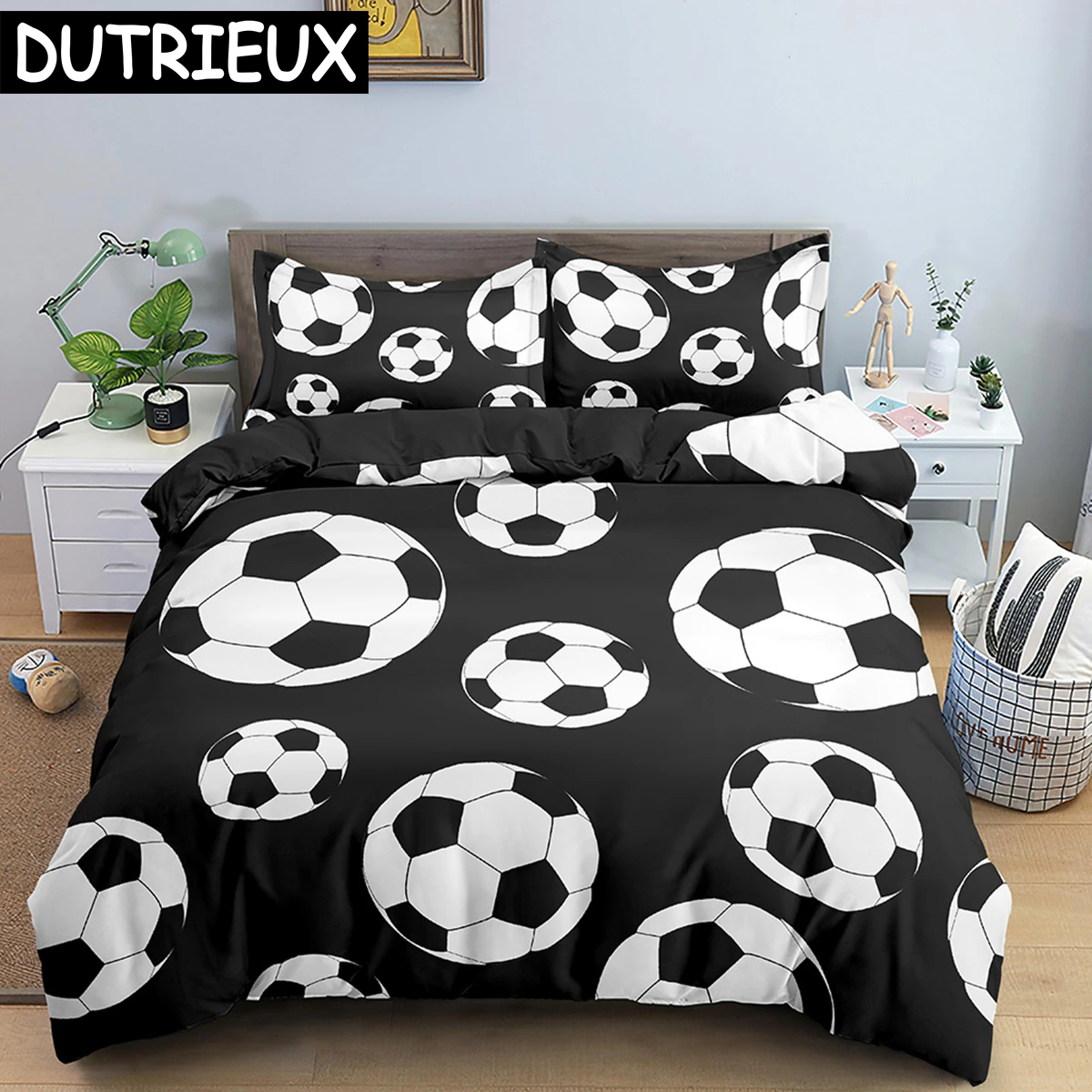 3d Voetbal Dekbedovertrek Dubbele Koningin Volledige Beddengoed Set 2/3 Stuks Dekbedovertrek Met Ritssluiting Kingsize Polyester Dekbedovertrek