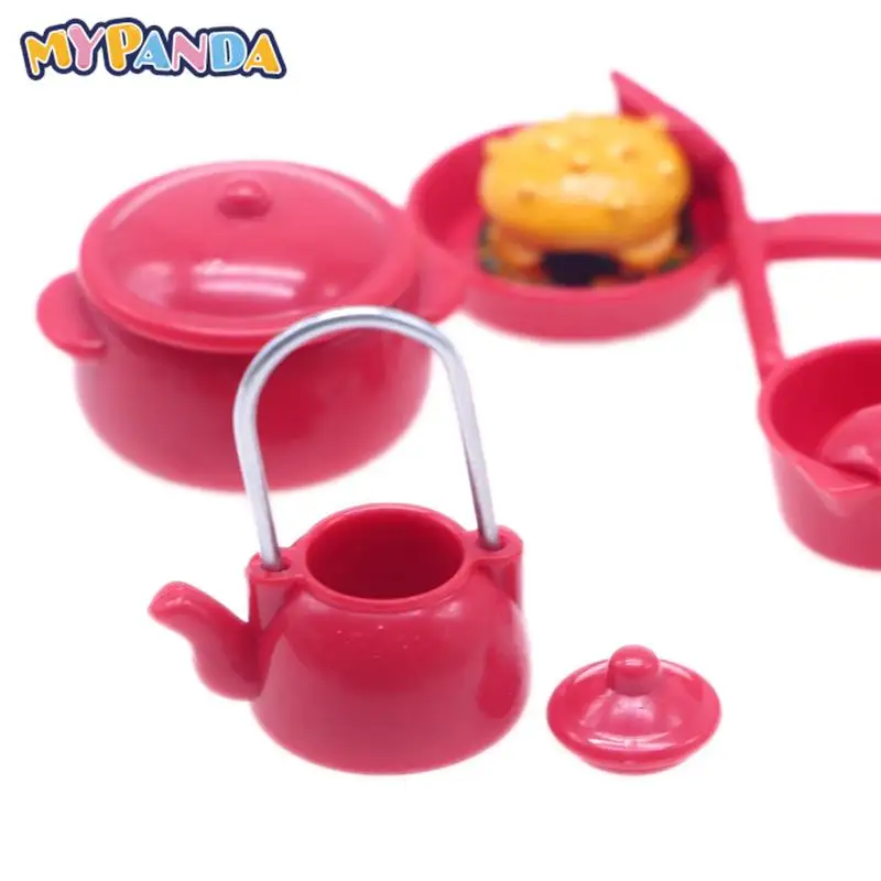 1Set Dollhouse Miniature Soup Pot Spoon Pan Kettle Kitchen Cookware Model Decor Pretend Toys Doll House Accessories