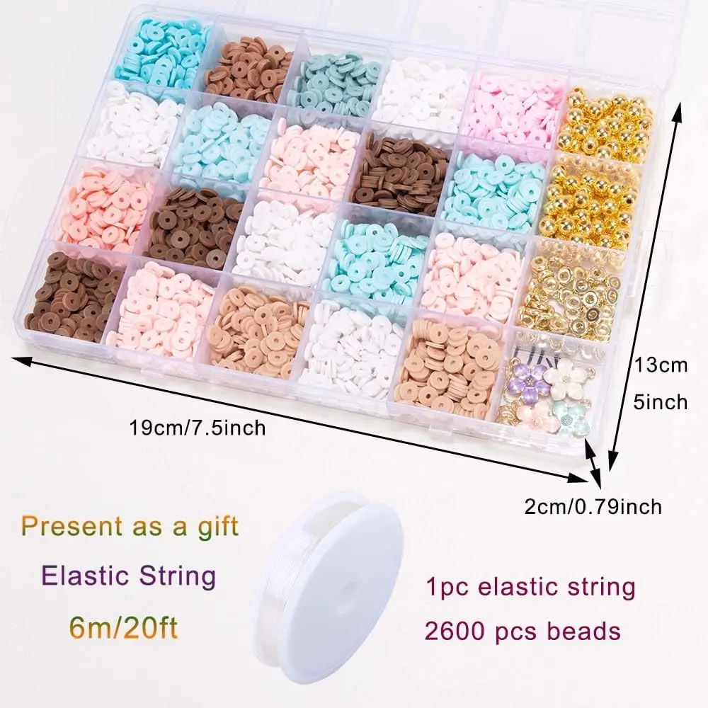 2600Pcs Assorted Polymer Clay Beads Kit Friendship Bracelet Making Kit Handmade Craft Clay Beads Kit for DIY Jewelry Making Gift