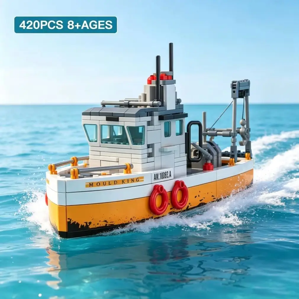 MOULD KING 10083 Multifunctional Fishing Boat Building Blocks, Small Particle DIY Assembly Ship Model Toy for Kids Adults Gift
