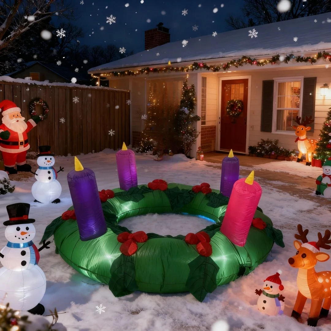 

2-метровые надувные рождественские украшения, Адвент-венок с огнями, забавные надувные игрушки на открытом воздухе