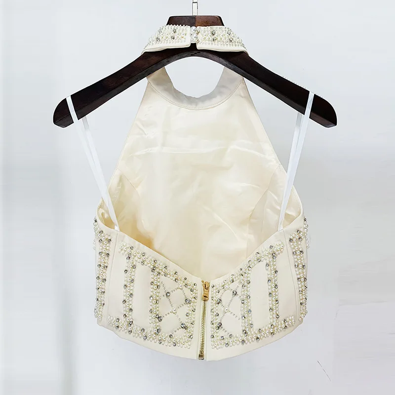 TWOTWINSTYLE, conjuntos de dos piezas adelgazantes lisos para mujer, chaleco sin mangas con cuello redondo, falda de cuentas de retales de cintura alta, ropa femenina