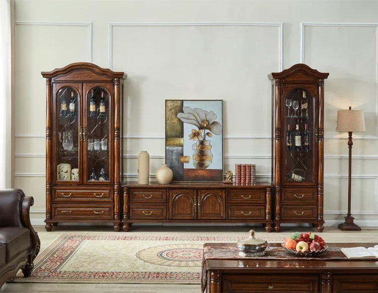 

Однодверный винный шкаф из цельного дерева в стиле ретро и старый, стеклянный винный шкаф для хранения вина, витрина для домашнего использования