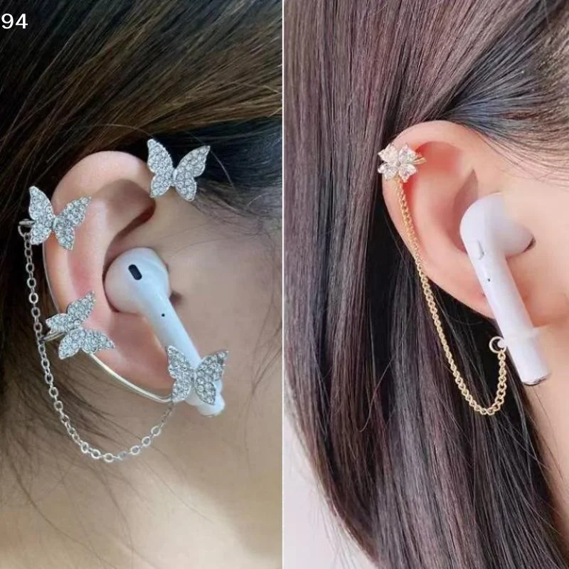 Rhinestone Butterfly Earphones Chain Anti Lost Ear Clip Earphones Ear Holder Perfect For Daily Wear Parties And Trips