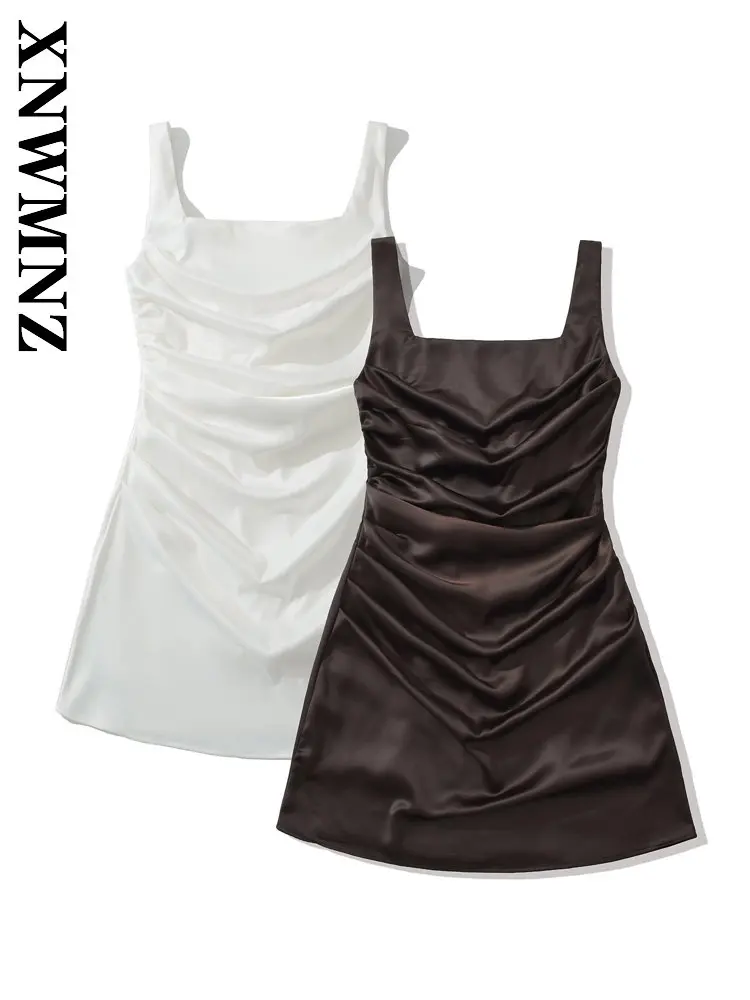 

XNWMNZ 2026 Summer Lady Fashion Chic wide shoulder strap Dresses Evening Party Party Spring Woman's Sleeveless Sexy Thin Dress