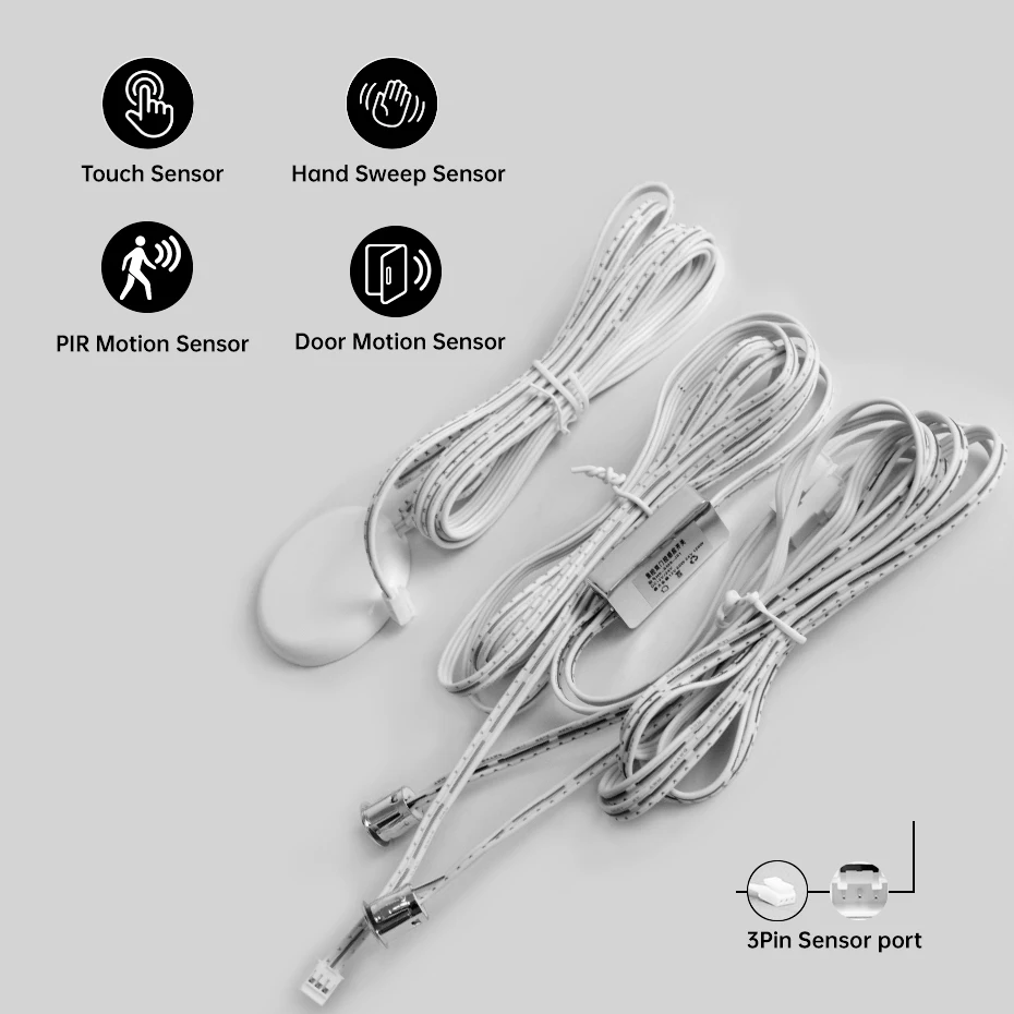 12V/24V Cabinet Light Accessories Penetrable Dupont Touch Hand Sweep Dimmer PIR Motion Sensor Switch Door Sensor with Wire Cable
