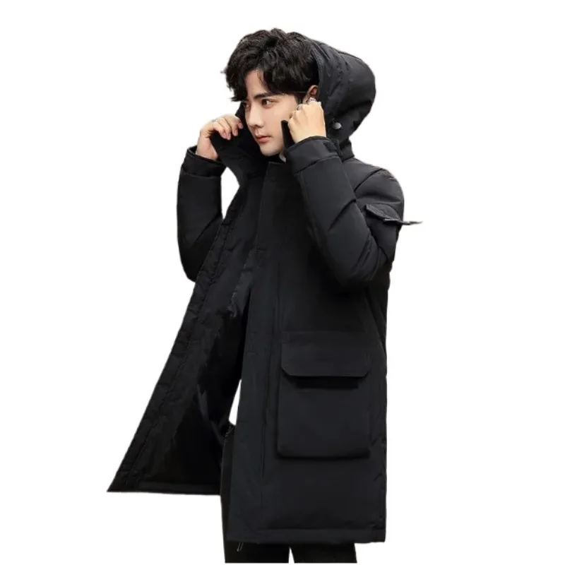 Winter lovers slim-fit casual tooling down jacket High quality thick warm medium long solid color hooded down jacket size 4XL