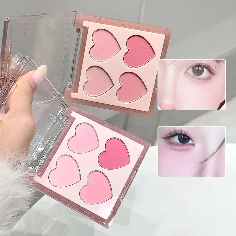 KakaShow Heart Puff Four-Color Blush Palette — Natural Blendable, Matte Contour, K-Pop Inspired Blush and Rouge