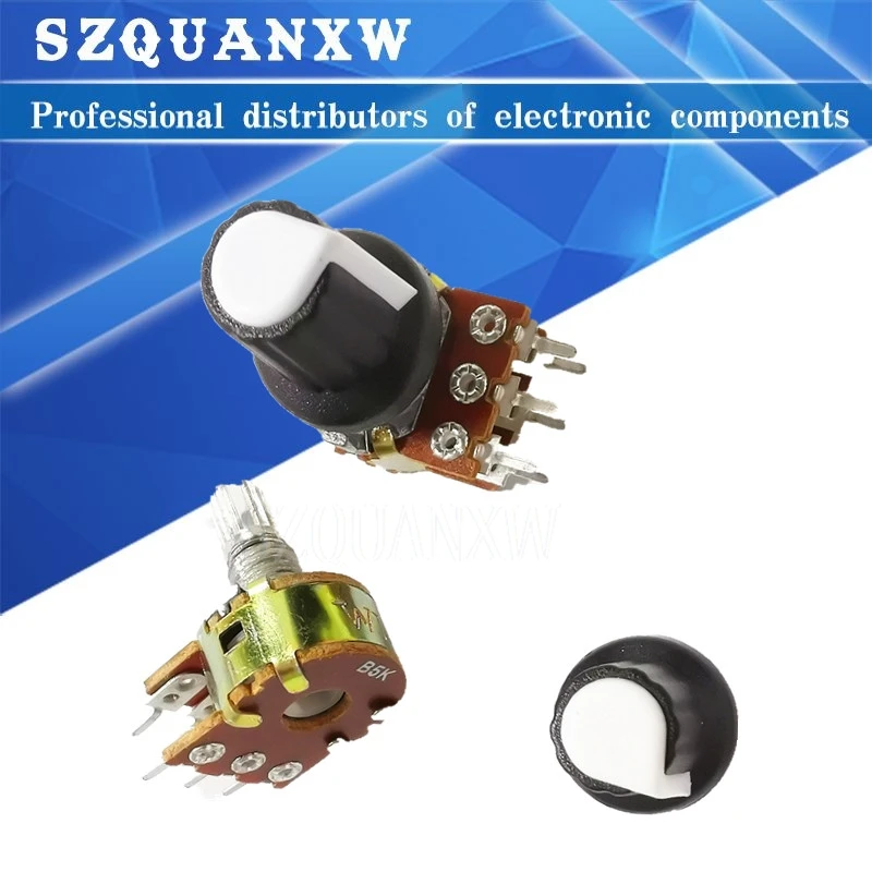 5pcs/lot Carbon Film Potentiometer WH148 15mm 6pin +  Rotary Switch Knobs Cap Kit B1K 2K 5K 10K 20K 50K 100K 250K 500K 1M