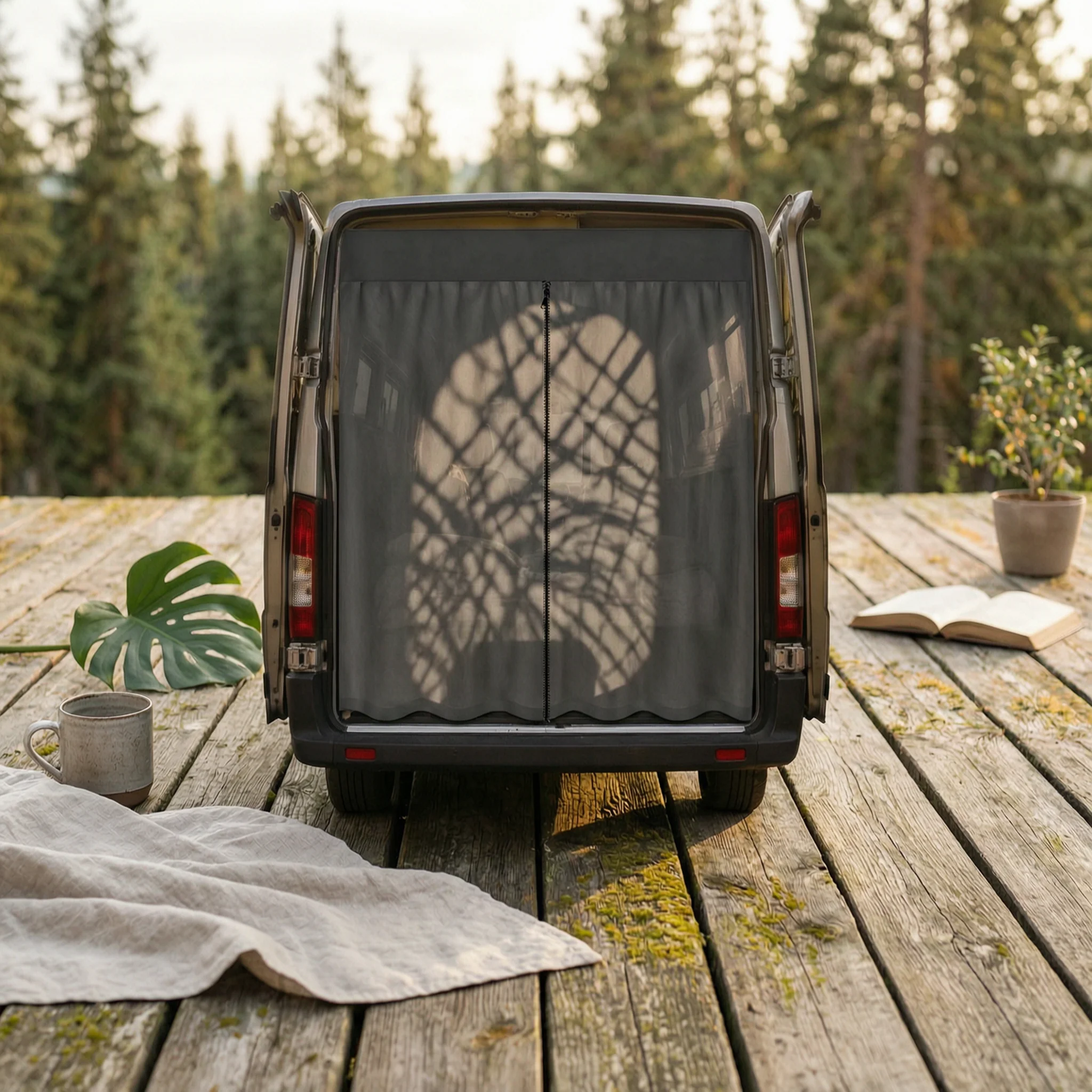 Camper Van Mesh Door Screen Magnetic Closure Bug Curtain Breathable Accessory for RV Rear Opening