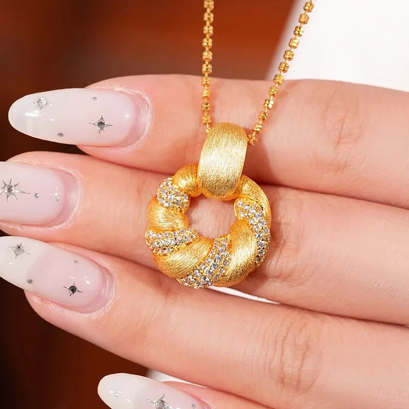 

Fashion K18 Gold Color Vintage Brushed Zircon Ring Pendant Necklace Stud for Women Stud Earrings Chain Jewelry Sets Not Fade