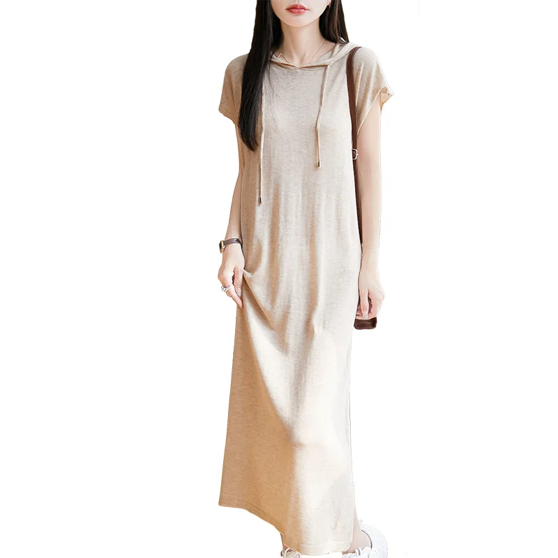 

Manufacturer Wholesales Spring imitation Wool Solid Color Women's Sexy mid Length Hooded Dress